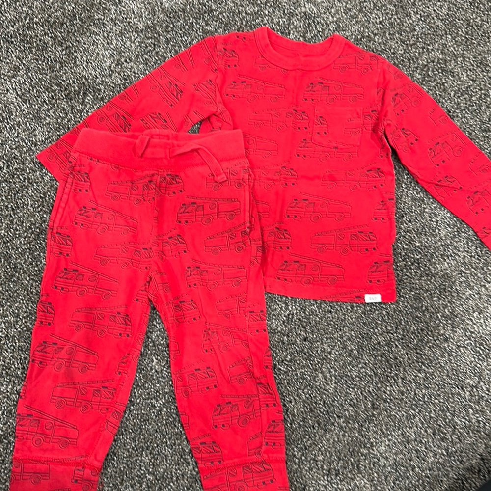 GAP Red Fire Truck Print Kids Matching Top & Bottom Set
